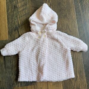 Vintage Baby Girl Pink Knit Sweater Cardigan w/ Hood 0-3M Little Wonders